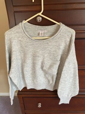 Sincerely Jules Light Gray Cropped Pocket Crewneck Sweater